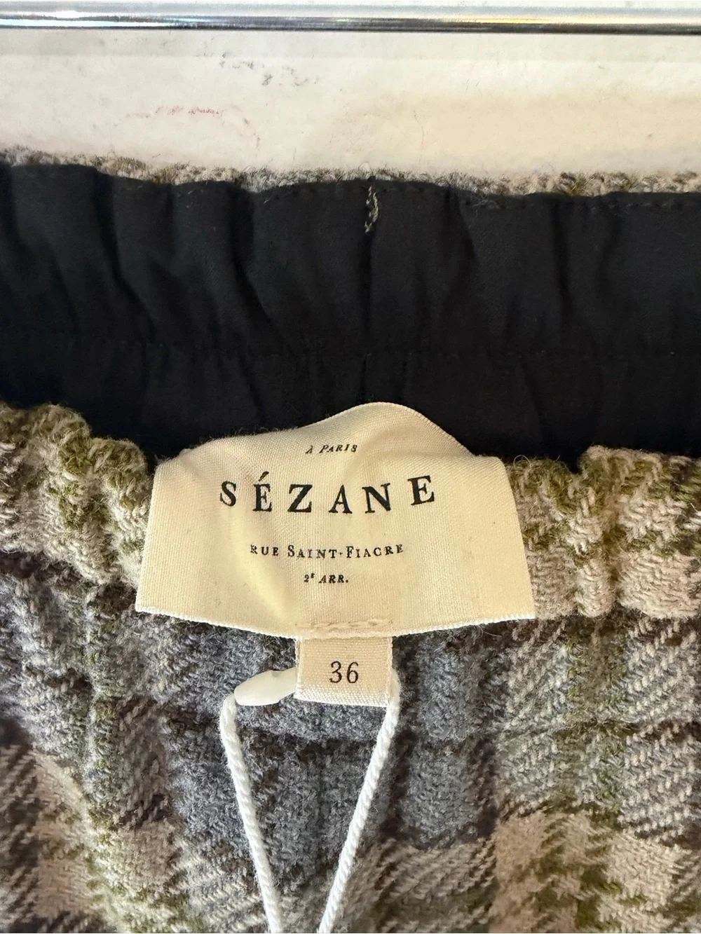 Sezane Plaid Wool and lined Joey Trousers in Gray and Yellow wide leg Elastic